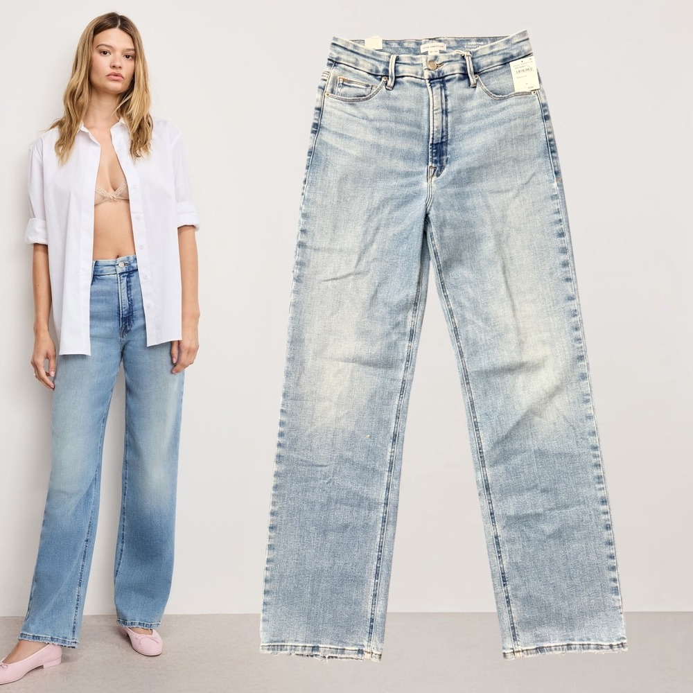 Good American Good True Straight Jeans Super High-Rise Light Wash 10/30